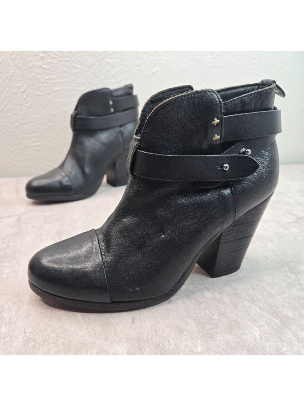 Rag & Bone Ankle Boots Womens Size 6.5 Black Leather Edgy Moto Block Heel Bootie